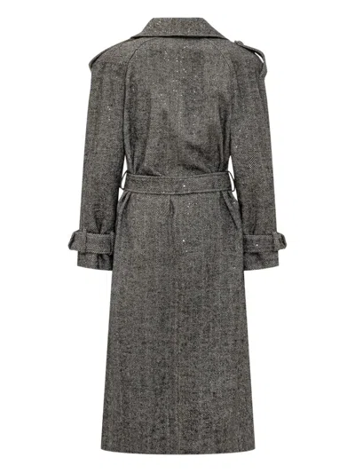 人字斜纹针织亮片缀饰风衣