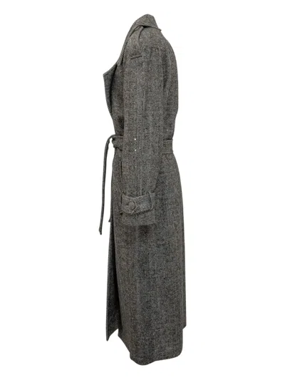 人字斜纹针织亮片缀饰风衣