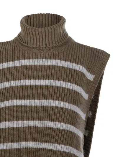 Davantino Turtleneck Striped Sweater In Brown