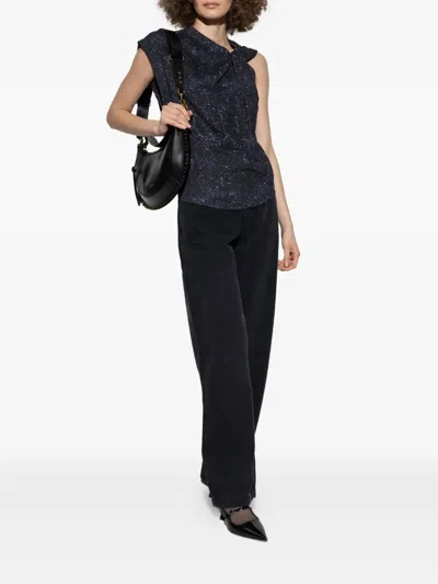 Isabel Marant Nayda Asymmetrical T-shirt With Midnight Blue Print In Blue