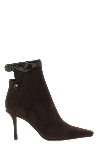 Jimmy Choo Suede Stiletto Ankle Boots With Pointed Toe In Brown