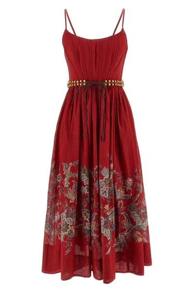 Zimmermann Rhiannon Cotton Corset Midi Dress In Red