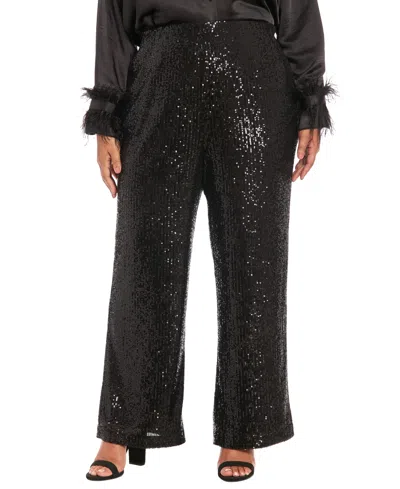 Muse Plus Size Sequined Pull-on Pants In Black