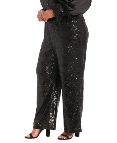 Muse Plus Size Sequined Pull-on Pants In Black