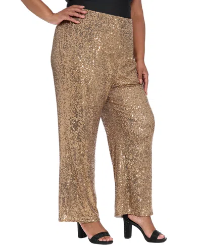 Muse Plus Size Sequined Pull-on Pants In Brown