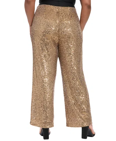Muse Plus Size Sequined Pull-on Pants In Brown