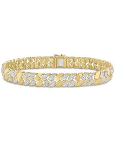 Macy's Men's Diamond Pave Cluster Square Link Bracelet (2 Ct. T.w.) In 14k Gold-plated Sterling Silver In Gold
