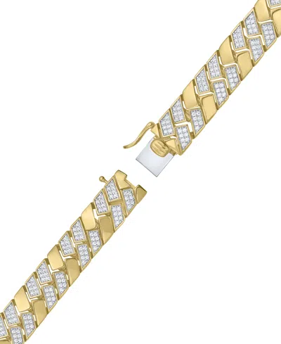 Macy's Men's Diamond Pave Cluster Square Link Bracelet (2 Ct. T.w.) In 14k Gold-plated Sterling Silver In Gold