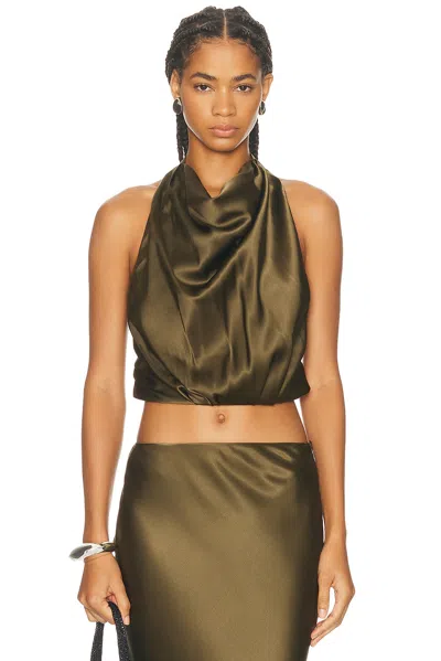 Cult Gaia Adrienne Open-back Draped Silk-blend Satin Halterneck Tank In Green
