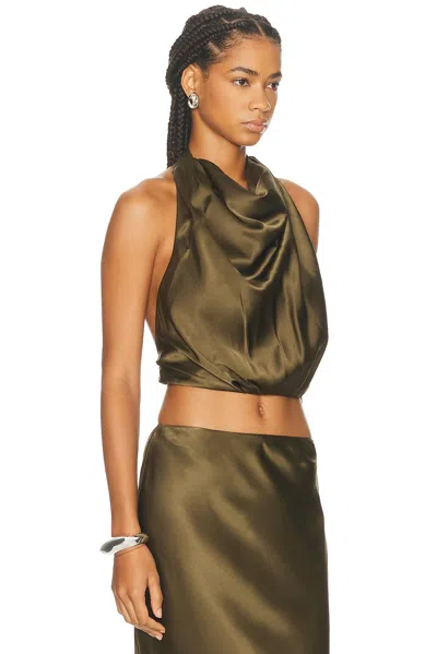 Cult Gaia Adrienne Open-back Draped Silk-blend Satin Halterneck Tank In Green