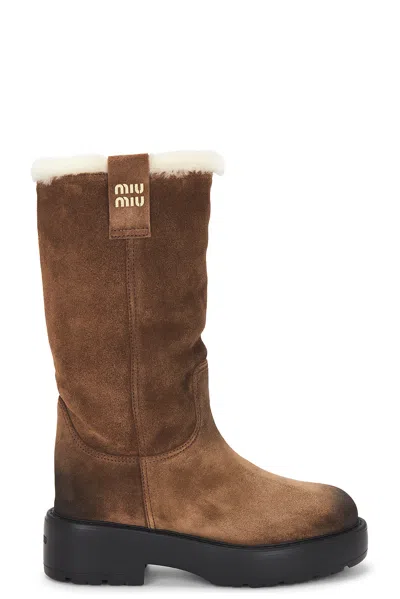 Miu Miu Suede And Shearling Mid-calf Boot In Brown