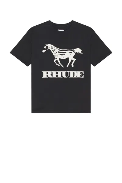 Rhude Crew Neck Short Sleeve Graphic Print T-shirt In Black