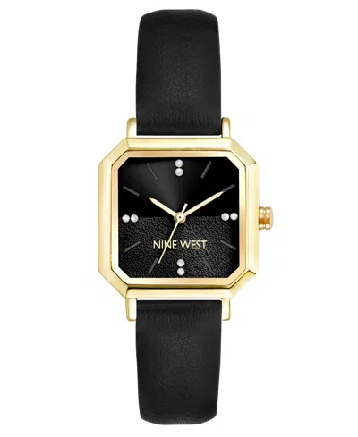 Nine West Women's Quartz Regency Black Leather And Gold-tone Watch, 27mm In Multi