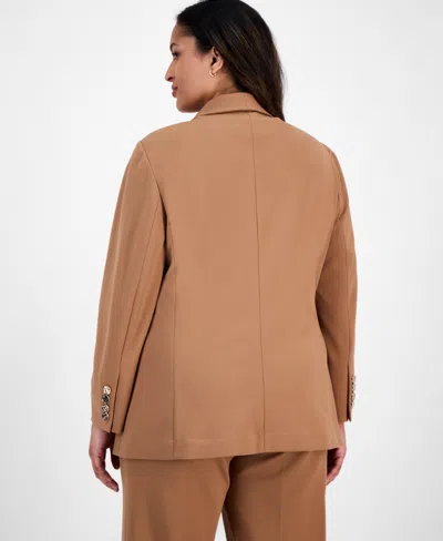 Anne Klein Plus Size Shawl-collar Open-front Blazer In Brown