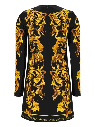Versace Jeans Couture Baroque-print Long-sleeve Midi Dress In Black