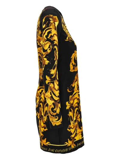 Versace Jeans Couture Baroque-print Long-sleeve Midi Dress In Black