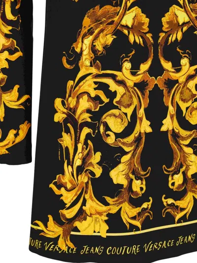 Versace Jeans Couture Baroque-print Long-sleeve Midi Dress In Black