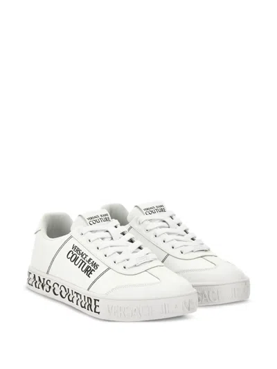 Versace Jeans Couture White Logo Leather Sneaker In Animal Print