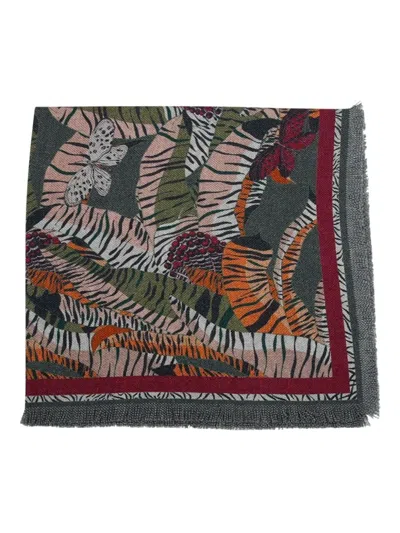 Franco Ferrari Tiger-print Fringed-edges Scarf In Multi