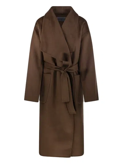 The Dynamis Studio Doubl-breasted Belted Coat In Brown