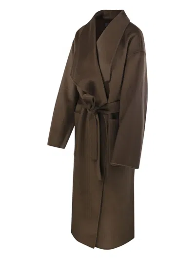 The Dynamis Studio Doubl-breasted Belted Coat In Brown