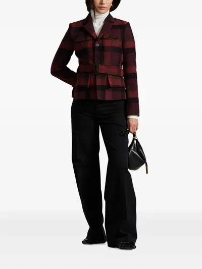 Polo Ralph Lauren Belted Wool-blend Plaid Tweed Jacket In Red