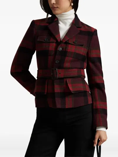 Polo Ralph Lauren Belted Wool-blend Plaid Tweed Jacket In Red
