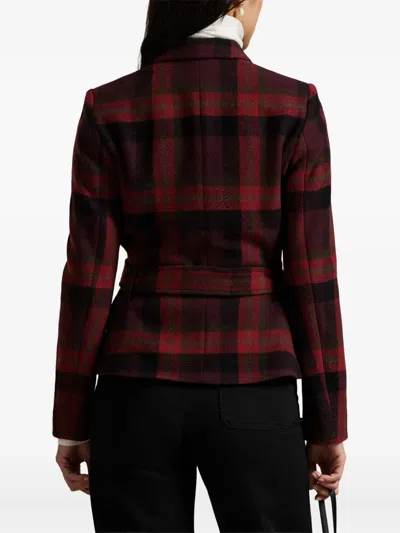 Polo Ralph Lauren Belted Wool-blend Plaid Tweed Jacket In Red