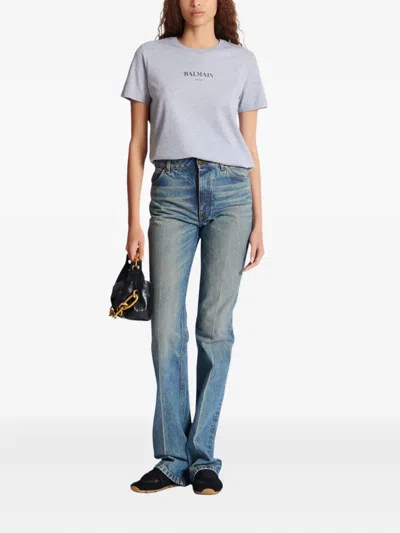 Balmain Logo-print Cotton T-shirt In Blue