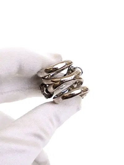 Pre-owned Gucci 2015-2025 Silver Plated Faux Pearl Tiger Heads Double Wrap Ring Costume Ring