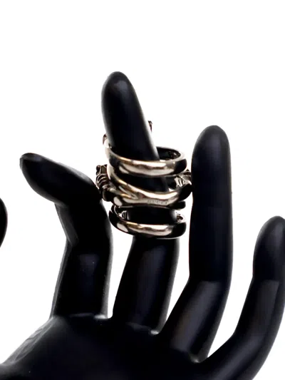Pre-owned Gucci 2015-2025 Silver Plated Faux Pearl Tiger Heads Double Wrap Ring Costume Ring