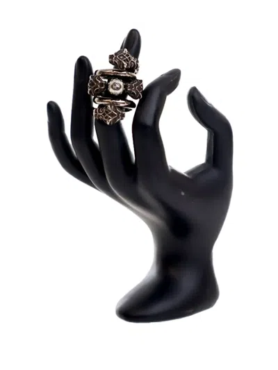 Pre-owned Gucci 2015-2025 Silver Plated Faux Pearl Tiger Heads Double Wrap Ring Costume Ring
