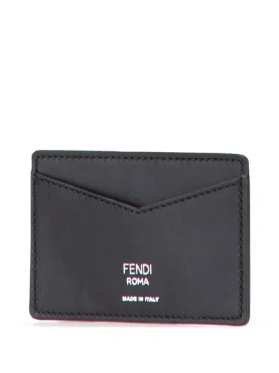 Pre-owned Fendi 2010-2025 Zucca Coated Canvas And Leather Card Holder In Black