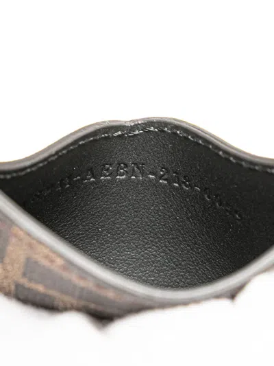 Pre-owned Fendi 2010-2025 Zucca Coated Canvas And Leather Card Holder In Black