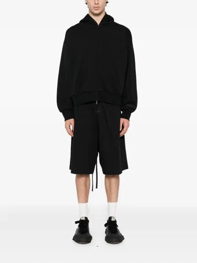 Essentials Rubberized Logo Patch Zip-up Hooded Sweatshirt In Black