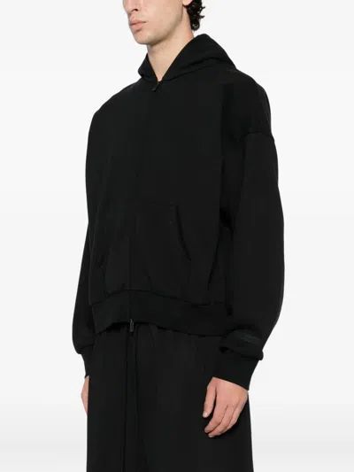 Essentials Rubberized Logo Patch Zip-up Hooded Sweatshirt In Black