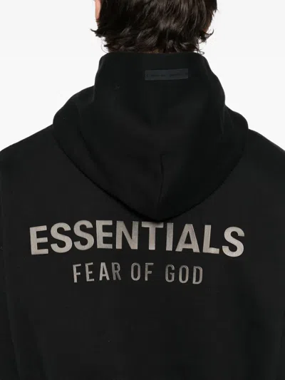 Essentials Rubberized Logo Patch Zip-up Hooded Sweatshirt In Black
