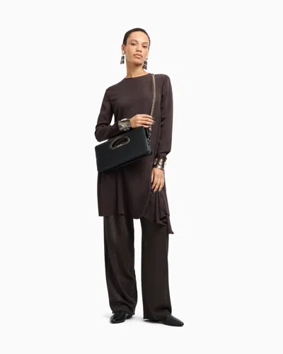 Giorgio Armani Silk Georgette Draped Tunic Dress In Brown