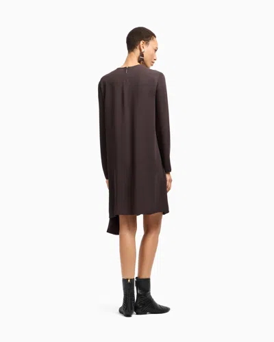 Giorgio Armani Silk Georgette Draped Tunic Dress In Brown