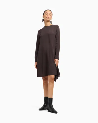 Giorgio Armani Silk Georgette Draped Tunic Dress In Brown