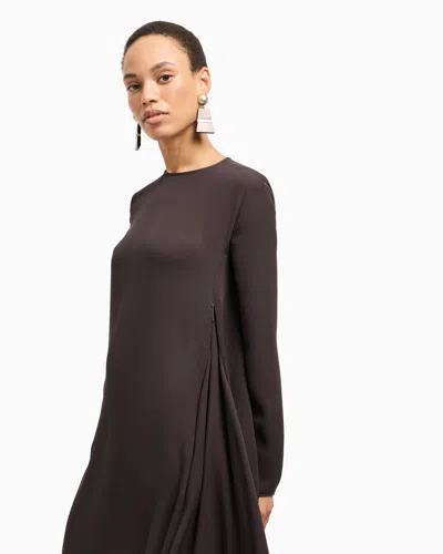 Giorgio Armani Silk Georgette Draped Tunic Dress In Brown