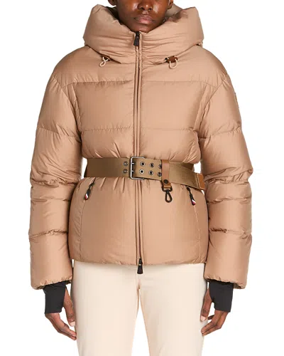 Moncler Nisene Hooded Belted Quilted Ripstop Down Ski Jacket In Neutral