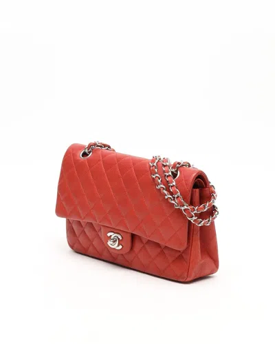 Pre-owned Chanel Classic Caviar Medium Double Flap Bag In Orange
