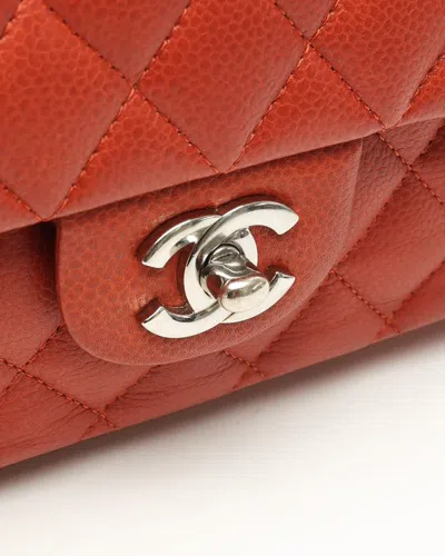 Pre-owned Chanel Classic Caviar Medium Double Flap Bag In Orange