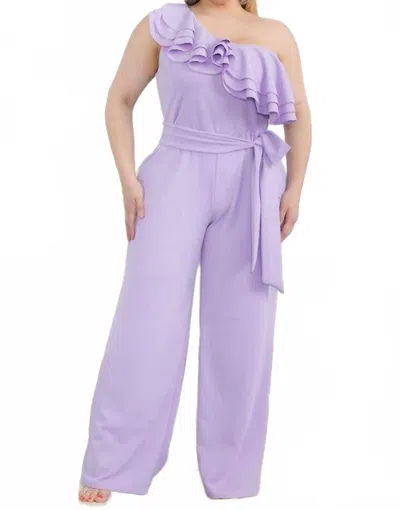 Karen T Design One Shoulder Ruffle Jumpsuit In Purple In Purple