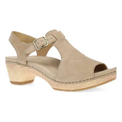 Dansko Laverne Ankle Strap Peep Toe Platform Sandal In Sand Milled Nubuck