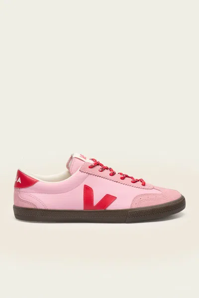 Veja Volley Leather Sneaker In Guimauve Pekin Eagle In Pink