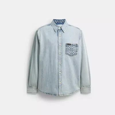 Coach Long Sleeve Denim Shirt In Organic Cotton In Blue