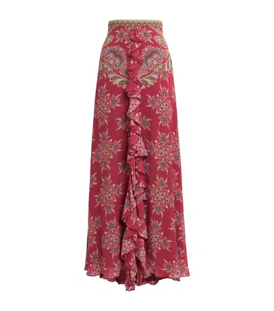 Etro Printed Ruffle Front Maxi Skirt In Multi