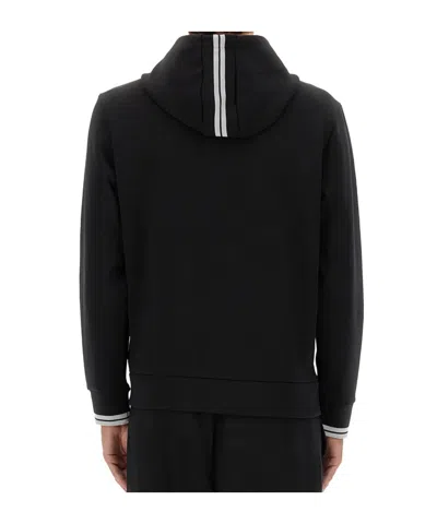 Hugo Boss Cotton Zip-up Hoodie With Stripe Details In Black